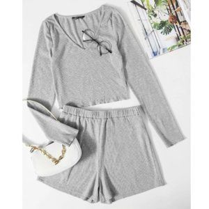 V-neck Crop Top & Shorts Set